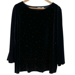 Chico’s Traveler’s Women’s Plus-Sized Black Velour Velvet Embellished Top 20/22